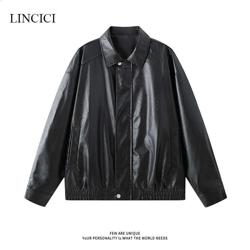 M-3XL Autumn Loose Mens Retro Leather Jacket Unisex American Solid Color Versatile Youth Jacket 240822