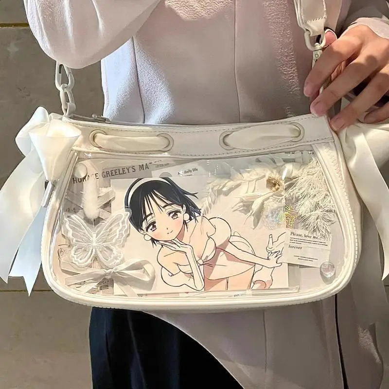 JIAERDI Japanese Transparent White Ita Bags Women Lolita Bow Casual Messenger Bag Female Harajuku Sweet Cute Handbag Aesthetic 240821