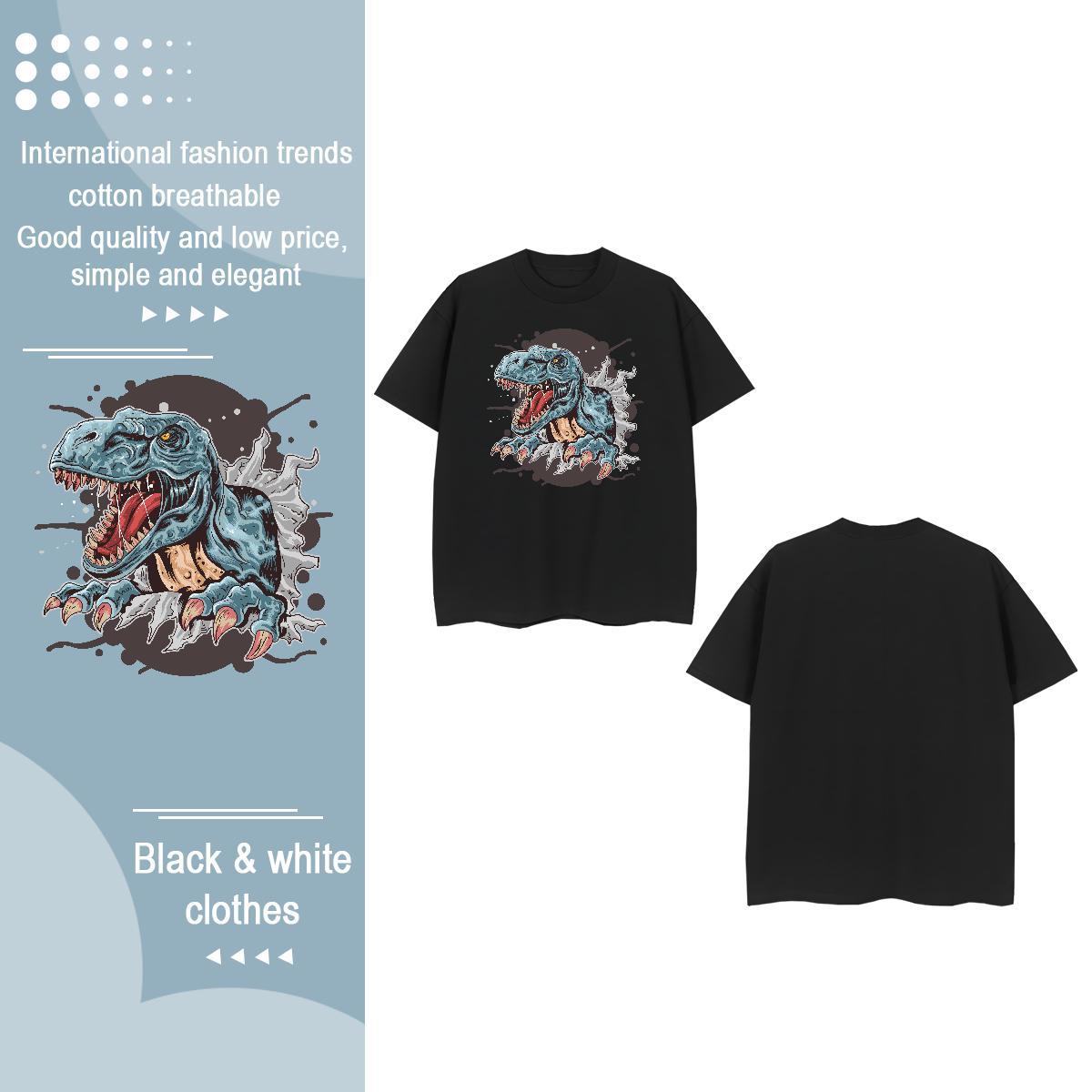 2024 Casual Womens T Shirts Short Sleeve O-Neck 230g Cotton Women Tshirts Cartoon Printing L-4XL dinosaur Daily Outfit Popular Tees Shirts