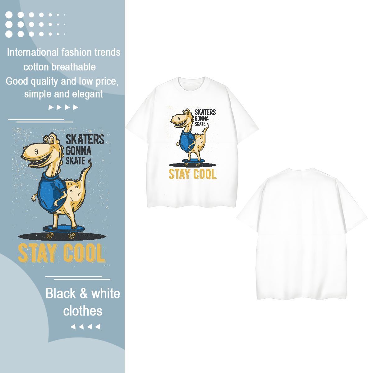 2024 Casual Woman T Shirts Breathable Short Sleeve 230g Pure Cotton Tshirt for Man Woman Custom Print Plus Size dinosaur Daily Outfit Wholesale Polos