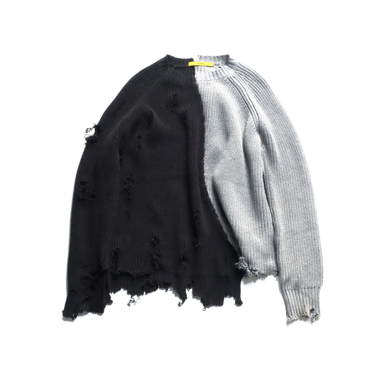 Men ripped destroyed hole asymmetrical n patchwork knitted sweater women couple harajuku pullover hip hop punk knitwear 240821