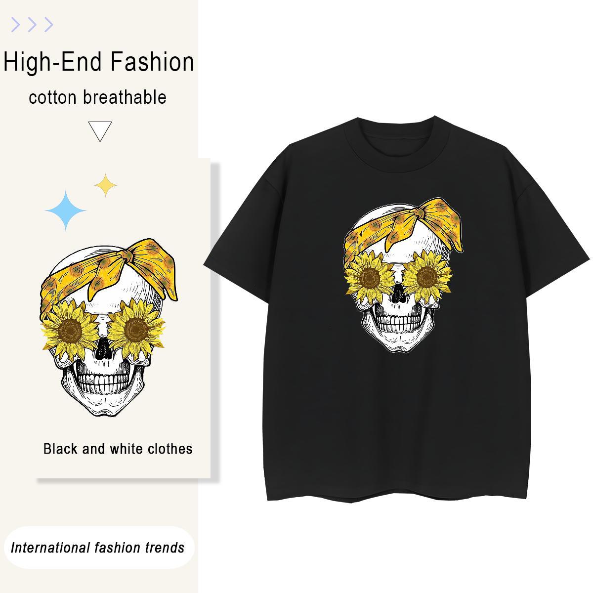 Custom Womens T Shirts 100% Cotton 230g Breathable Crew Neck Street Wear skull Lady T shirt Brand Cartoon Anime Tops Shirt