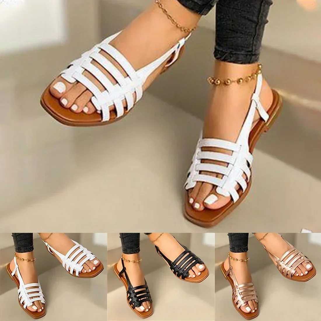 Women Sandals Woman Summer Hollow Out Roman Shoes 2024 Womens Gladiator Open Toe Beach Flats Ladies Footwear Plus Size 35-43 CL24806