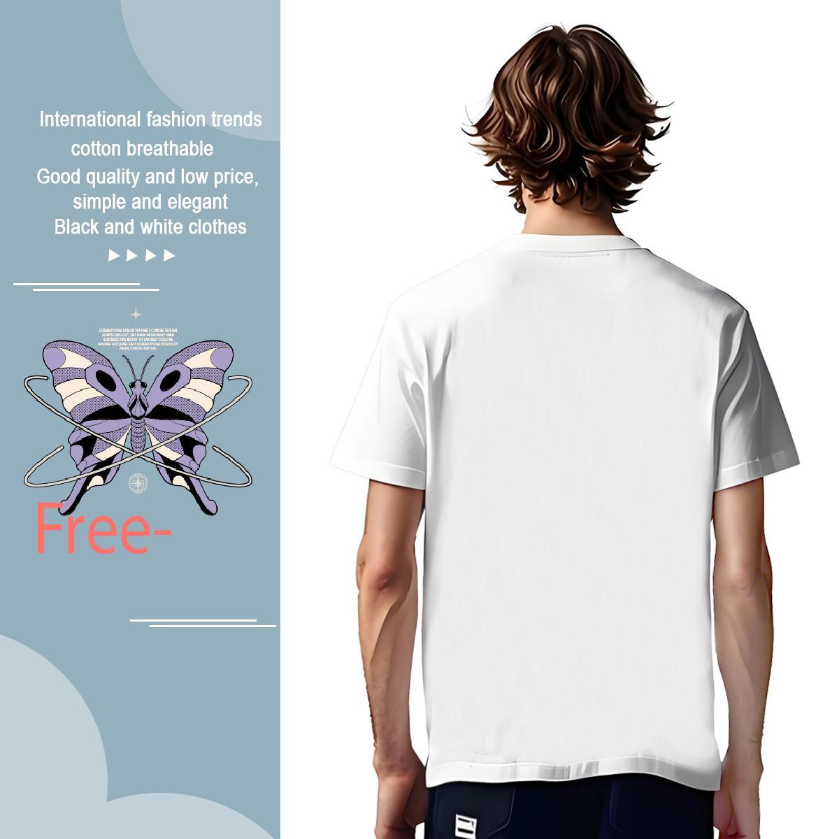 Comfortable butterfly T-Shirts for Men Hip Hop Tshirt for Man Woman 100% Cotton 230g Fashion Short Sleeve Soft DIY Anime Tee Shirt