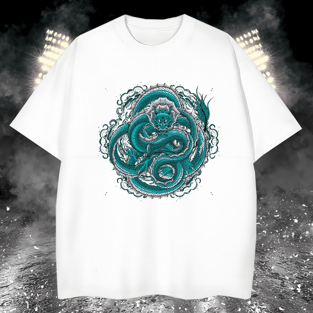 Cool Design dragon T shirt Casual Beach Tshirts 230g 100% Cotton Fashion Breathable Crew Neck Floral Print Tops Shirt