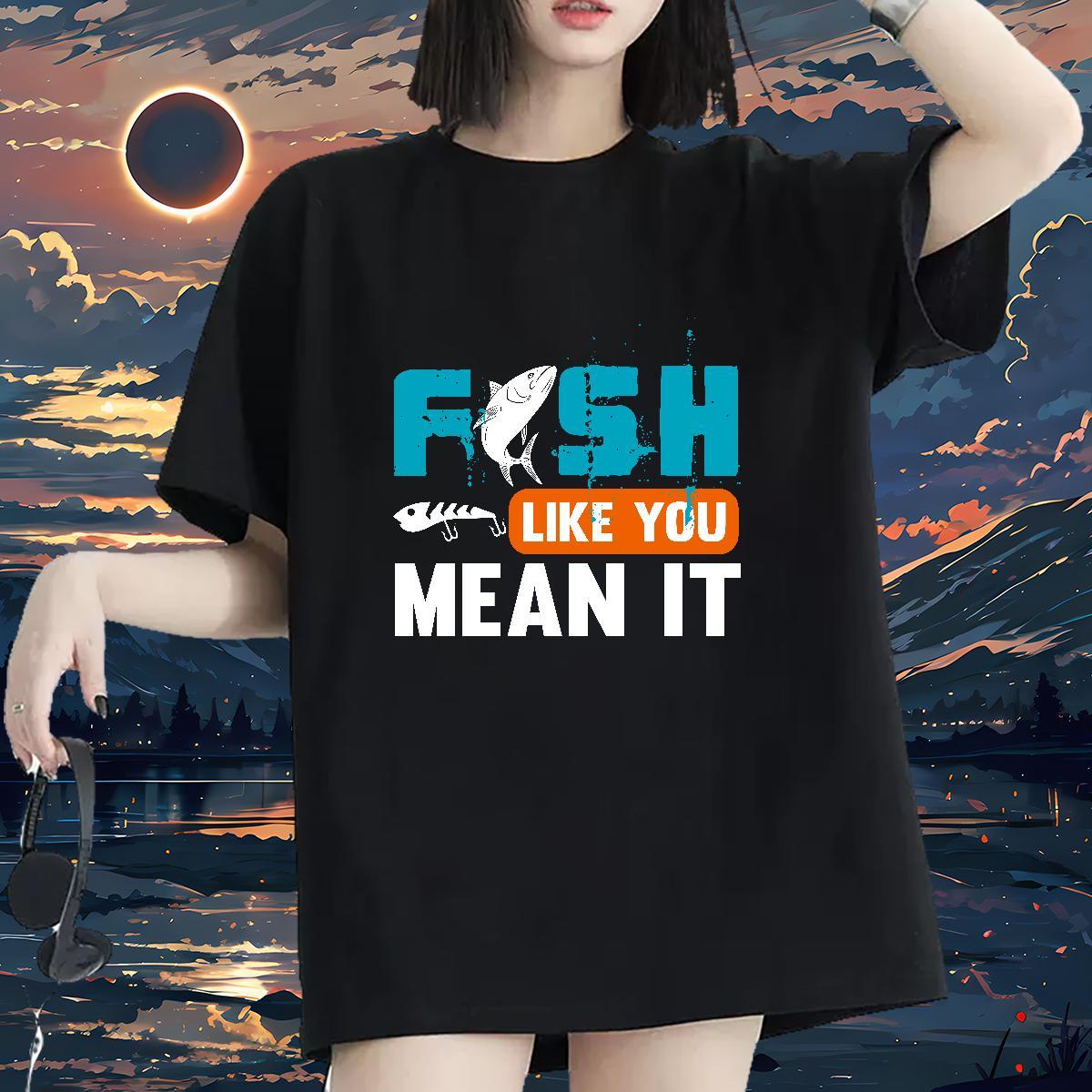 Female Lady T shirt 230g 100% Cotton fish Sports Street Wear T Shirt For Woman Crew Neck Cartoon Printing L-4XL Polos