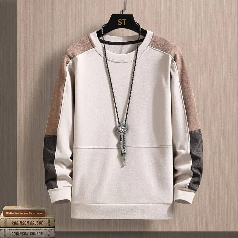 Autumn Fashion Korean Edition Patch Work Color Match Round Neck Loose and Versatile Handsome Young Long Sleeve Sweater 240821