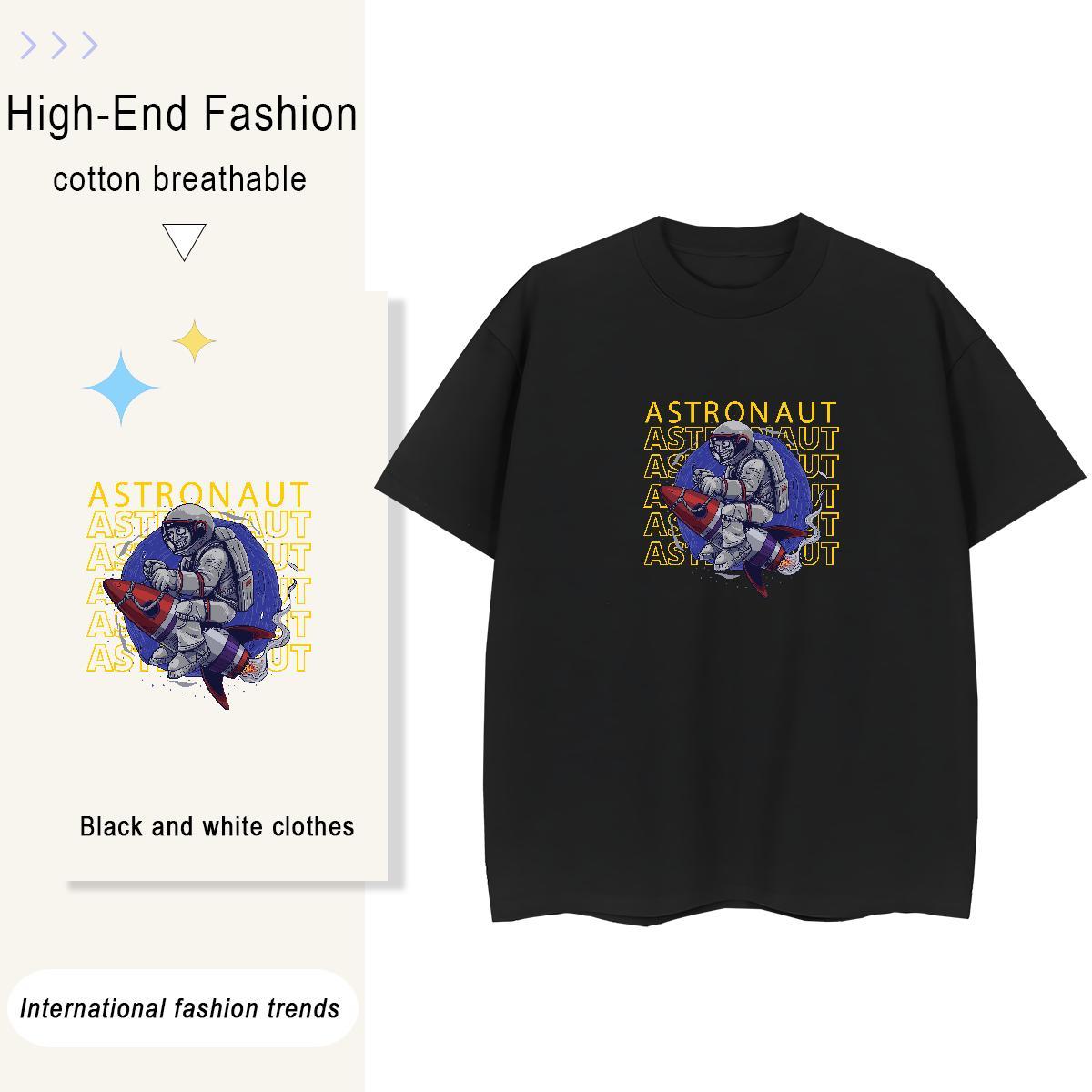 Loose fit Womens Tshirts 230g Cotton spaceman Street Womens T Shirts Short Sleeve O-Neck Black White Tees Shirts