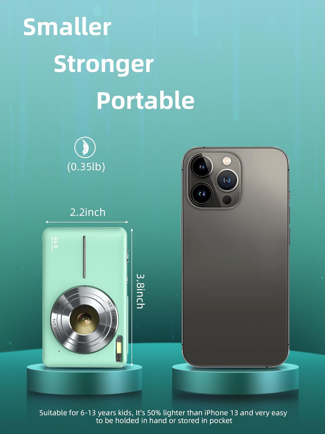 Portable FHD 1080P Kids Digital Camera for Photos and Video Recordings 16X Zoom Small Cameras with 44MP 2.4-inch Dsiplay Christmas Gift Kids Boys Girl