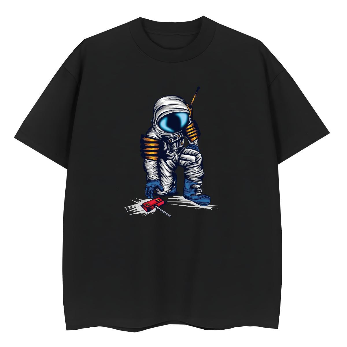Nice Couples T Shirts 230g Cotton cosmonaut Outdoor T-Shirts O-Neck Short Sleeve Cartoon Floral Printing Polos