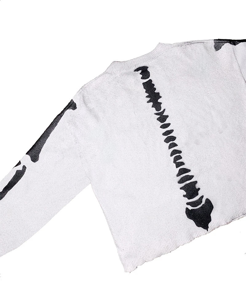 Mens Pullover Sweater Autumn and Winter Skeleton Fashion Casual Loose Thick O-neck Gothic Knit Harajuku Street Knit Sweater 240821