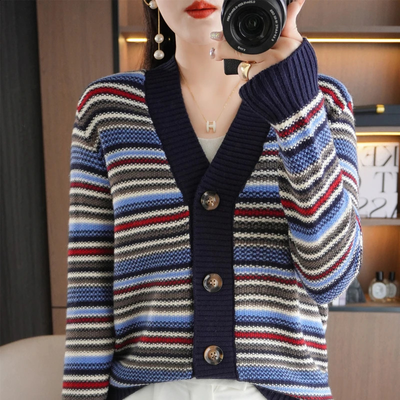 AutumnWinter Cashmere Sweater Womens Open Knitted Woolen 240821