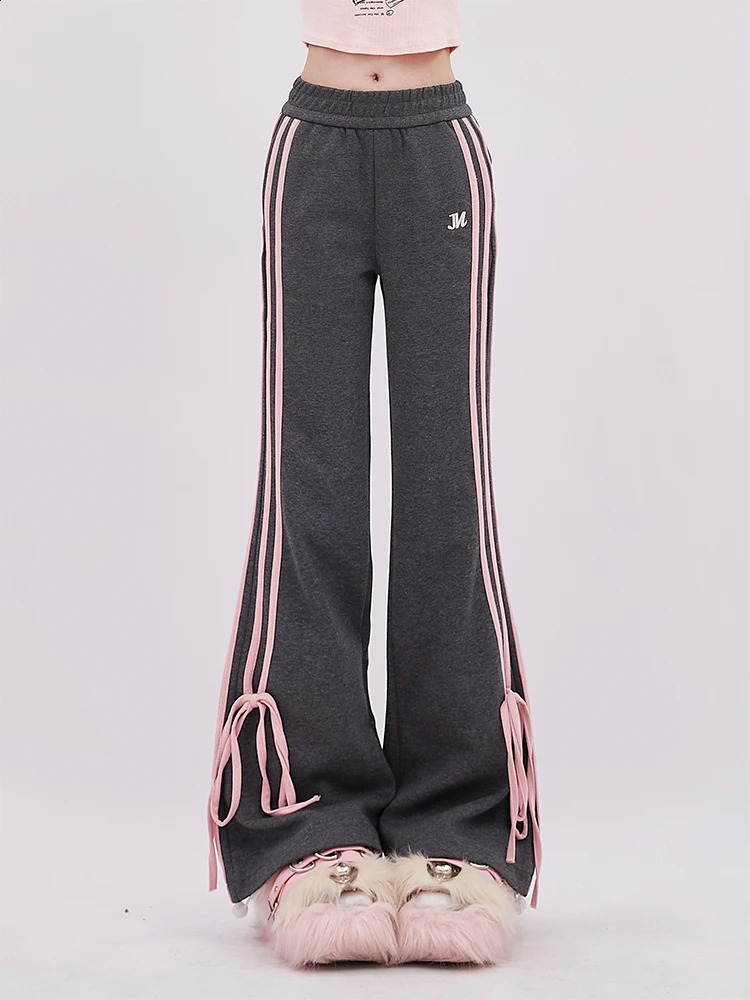 Women Korean Fashion 2000s Aesthetic Sporty Sweat Flare Pants Pantalones Long Trousers Joggers Y2k Kpop Vintage Chic Cute Core 240821