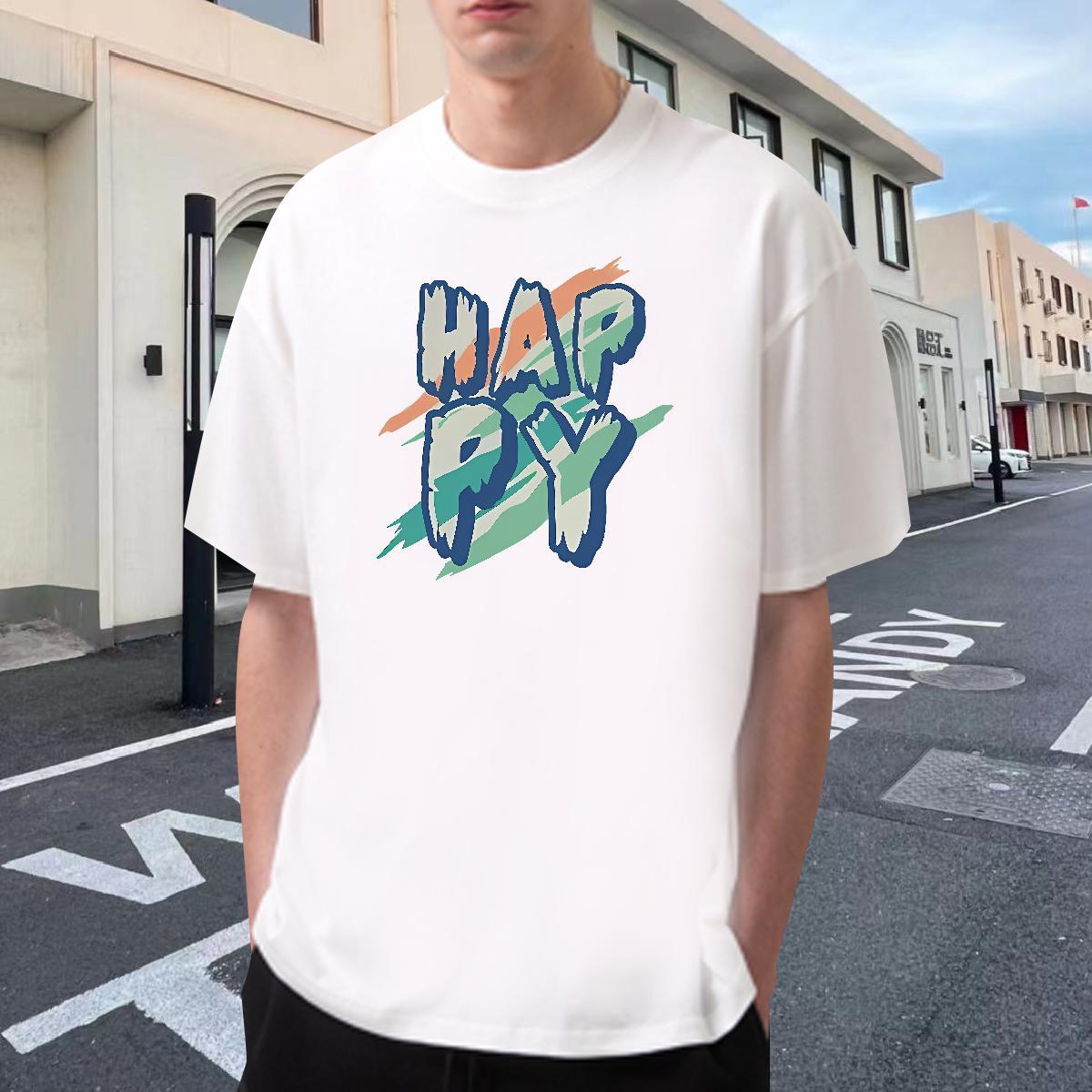Cool Men Clothes T-Shirt Street Wear 230g 100% Cotton DIY Round Neck Short Sleeve happy Mens T Shirts Designer Tee Shirt