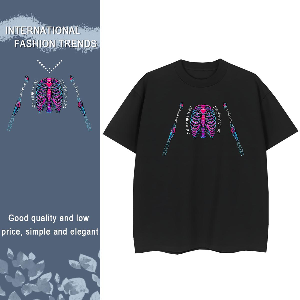 DIY T Shirt For Woman 100% Cotton 230g Crew Neck Daily Wear skull Couples T Shirts Wholesale Black Oversized Clothes Shirt
