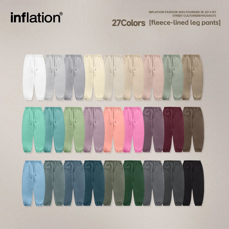 Inflatable winter thick wool lined jogging pants unisex candy colored drawstring waist comfortable sports mens track 240821