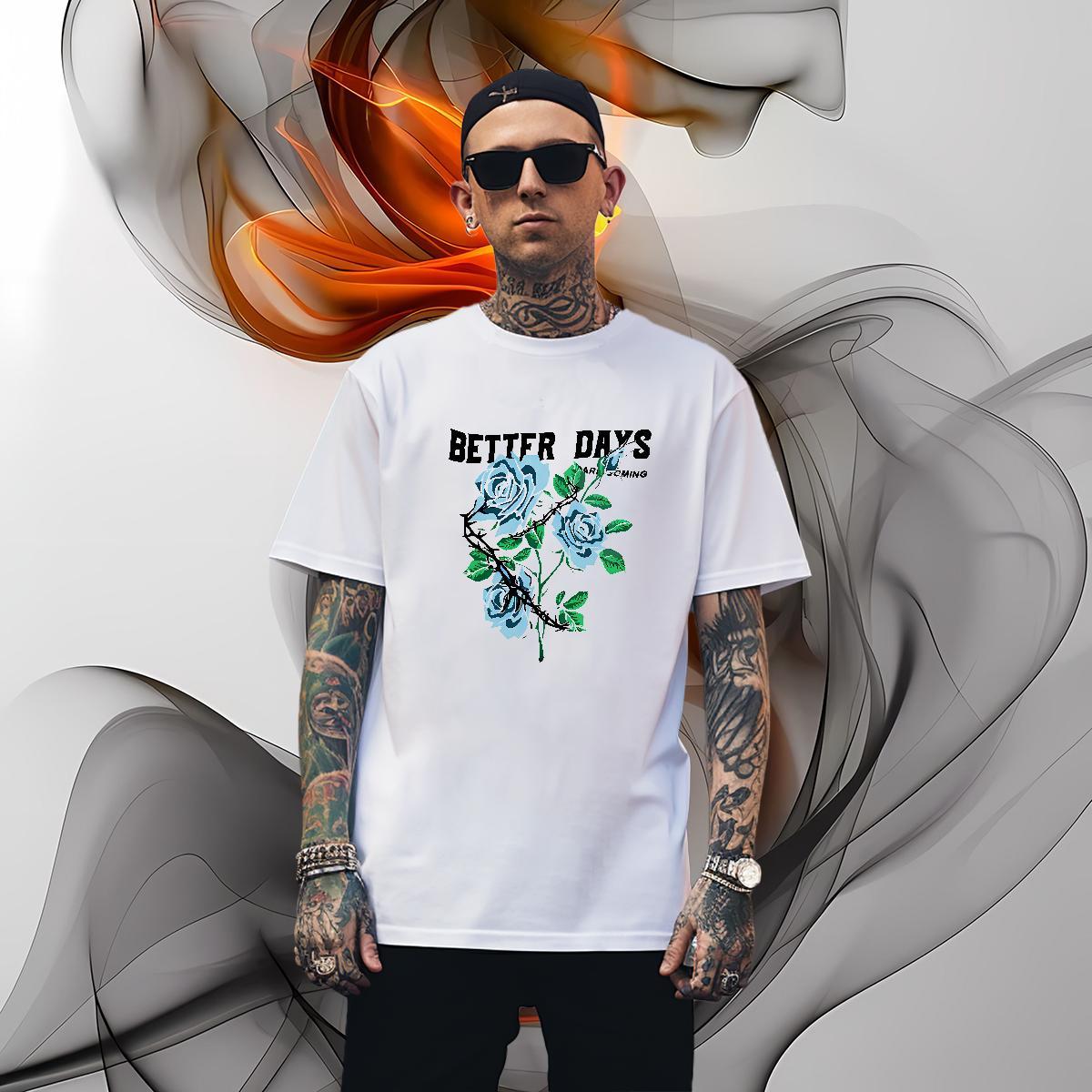 High Quality flower T-Shirts Anime Printing Street Tshirt for Man Woman 100% Cotton 230g Designer Fashion Short Sleeve O-Neck Black White Tees Shirts