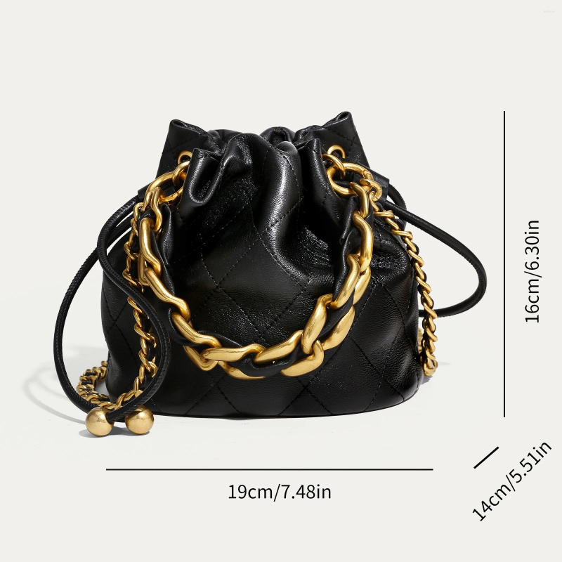 Drawstring TOUTOU Genuine Leather Quilted Bucket Bag Fashionable Chain Crossbody Women's Argyle Embroidered Wallet 7734 4