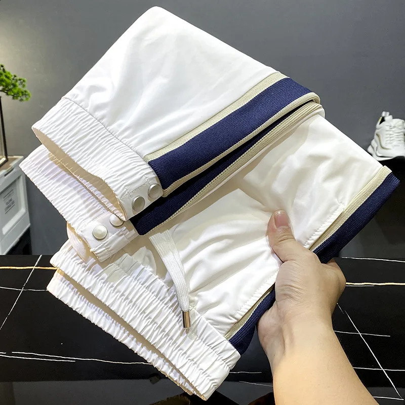 White silk thin casual pants mens summer slim fit fast drying sports transparent loose tapered cut 240823
