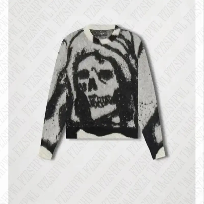 Skull Aesthetics Graphic Print Y2k Knitted Sweater Street Clothing Rock Gothic Pullover Retro Hip Hop Punk Loose 240821