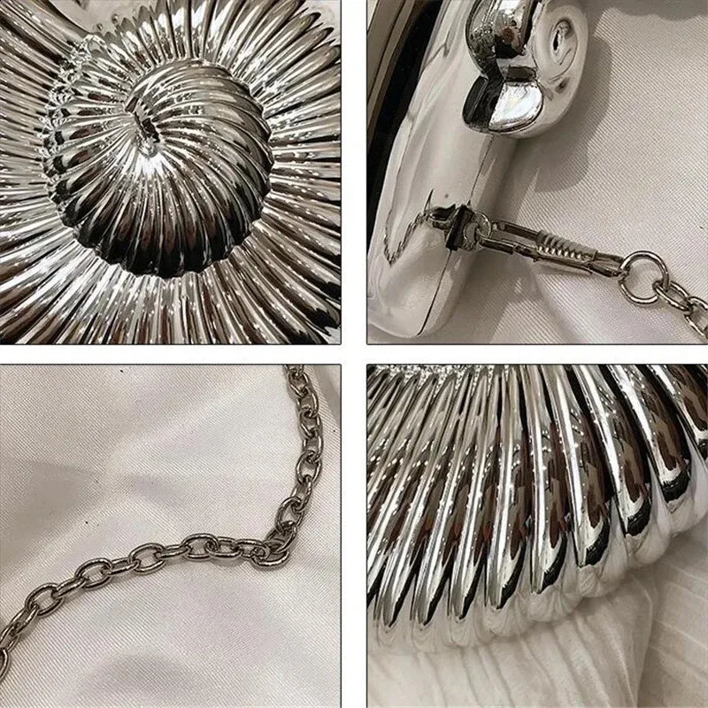 Creative Metal Conch n Clutch Bag for Women Fashion Chains Shoulder Crossody Bags Evening Party Small Purses 2024 240821