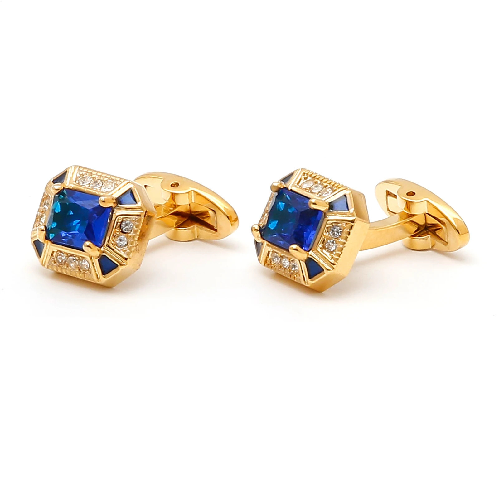 Mens cufflinks gold TOMYE XK23028 blue zircon square buttons French formal dress shirt cuff accessories jewelry 240810