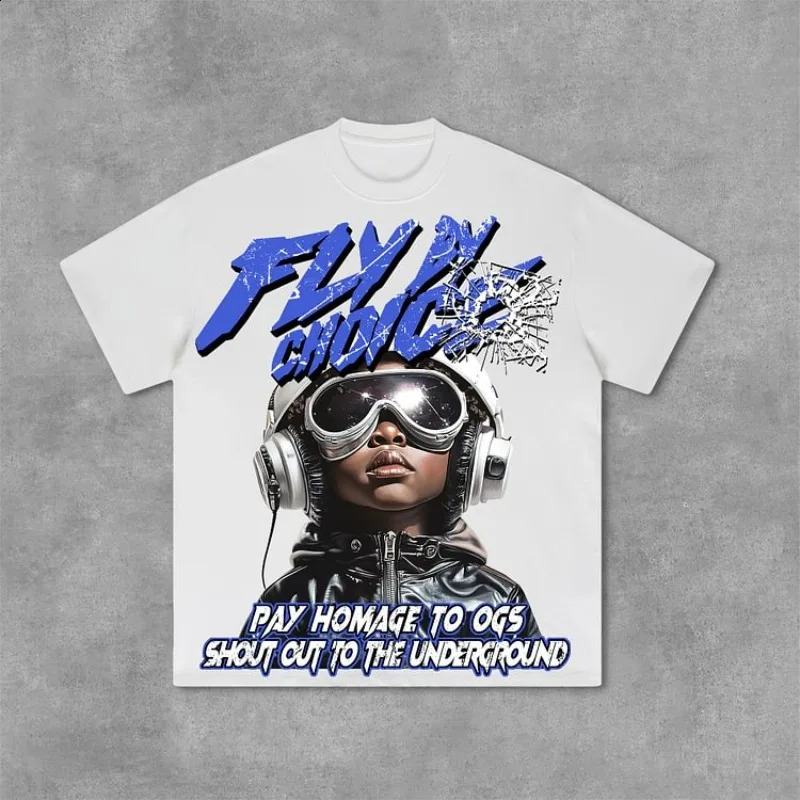 Fly by Choice Flame Boy Graphic Print Cotton Tshirt Mens Y2K Summer Short Sleeve Retro Oversized Womens Top 240822