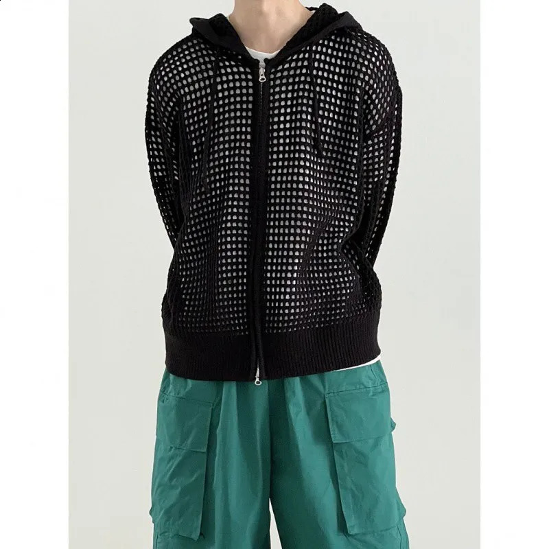 Knitted Zipper Mens Sweater Large Size Summer Cardigan Clothing Hoodie Spring Collection 240821