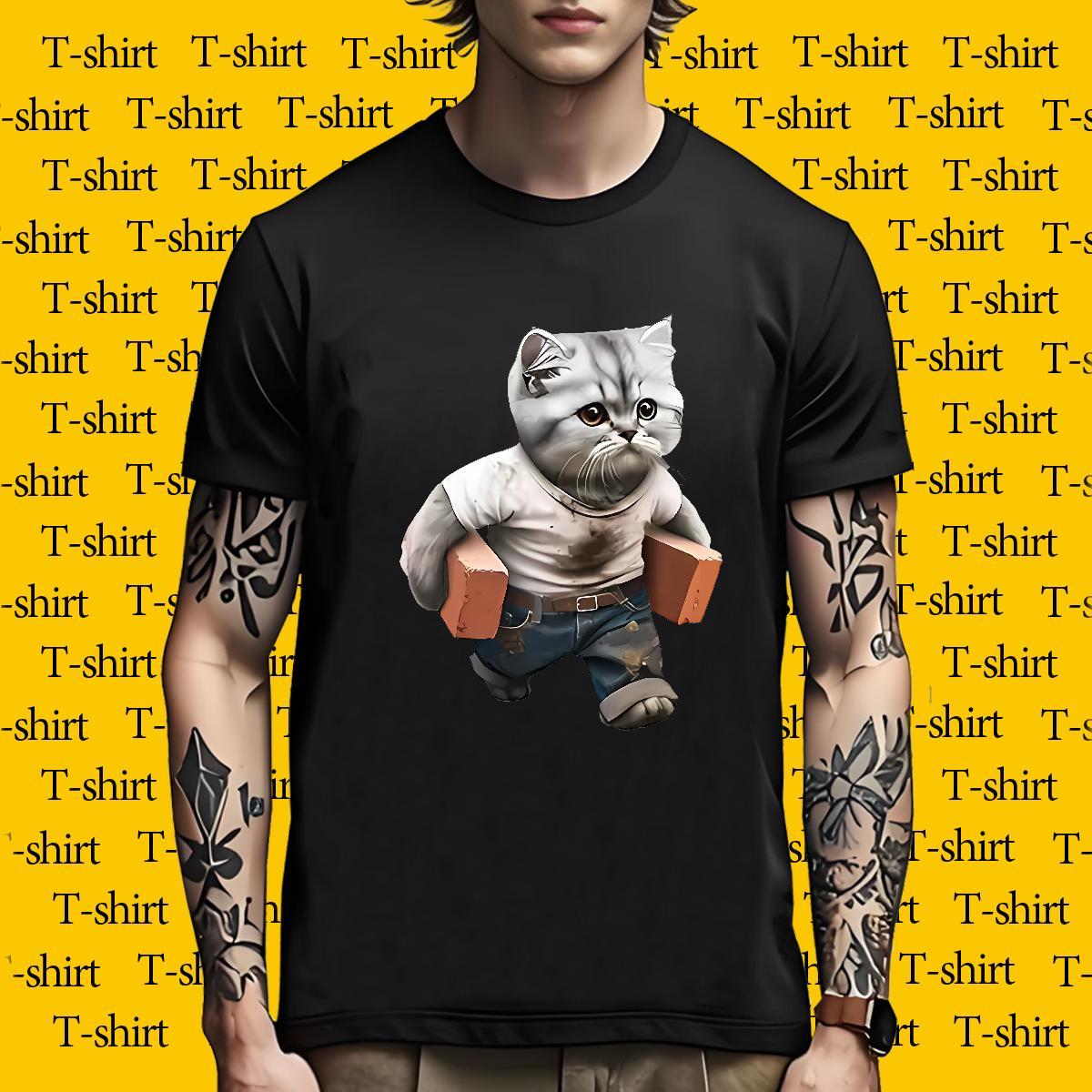 Wholesale Mens T Shirts cat Short Sleeve O-Neck Beach Graphic 230g Pure Cotton Men Clothes T-Shirt Free Shipping Tee Shirt