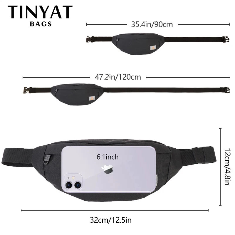 Tinyat Mens Casual Waist Bag Canvas Shoulder Fanny Packs Womens Belt 240821