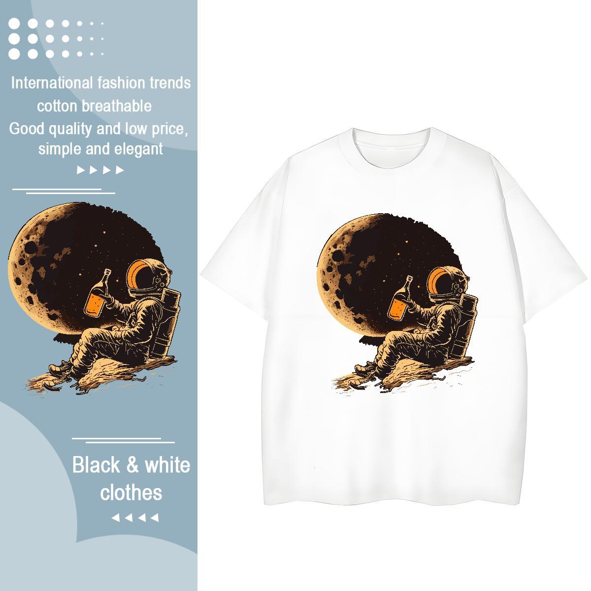 Free Shipping Women Tshirts 100% Cotton 230g cosmonaut High Street Hip Hop T Shirt For Woman Crew Neck Custom Printing Polos