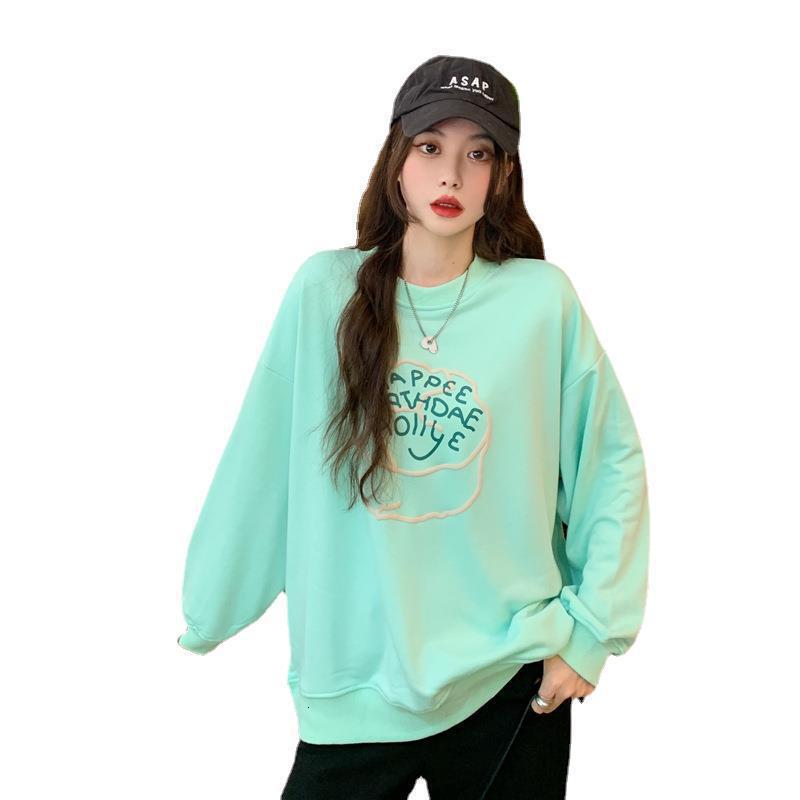 autumn and winter new Korean version loose slimming long sleeved sweatshirt for women with foam letter print design, trendy top dongdumaoyi