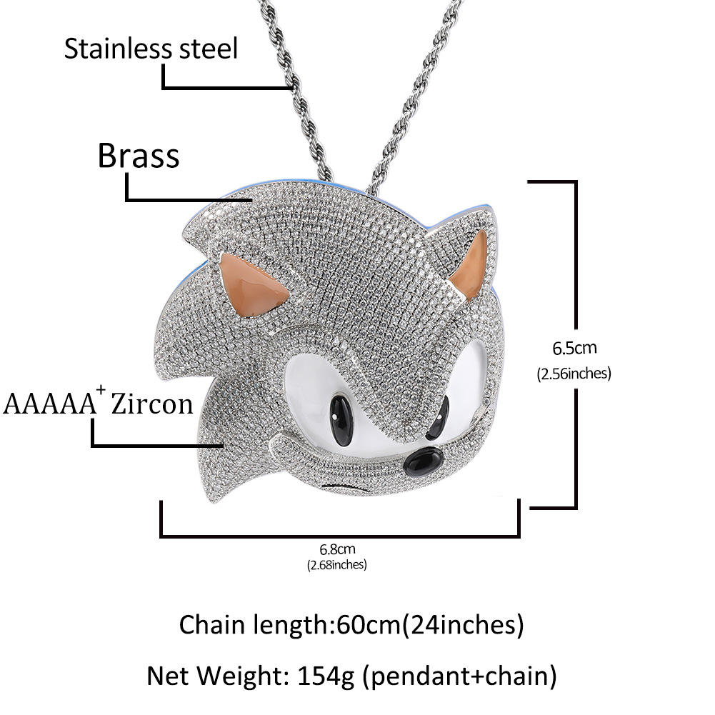 Pendant Necklaces Pass Diamond Tester Moissanite Hip Hop Silver Jewelry Set Cartoon 3d Sonic Cuban Link Chain Necklace for Man