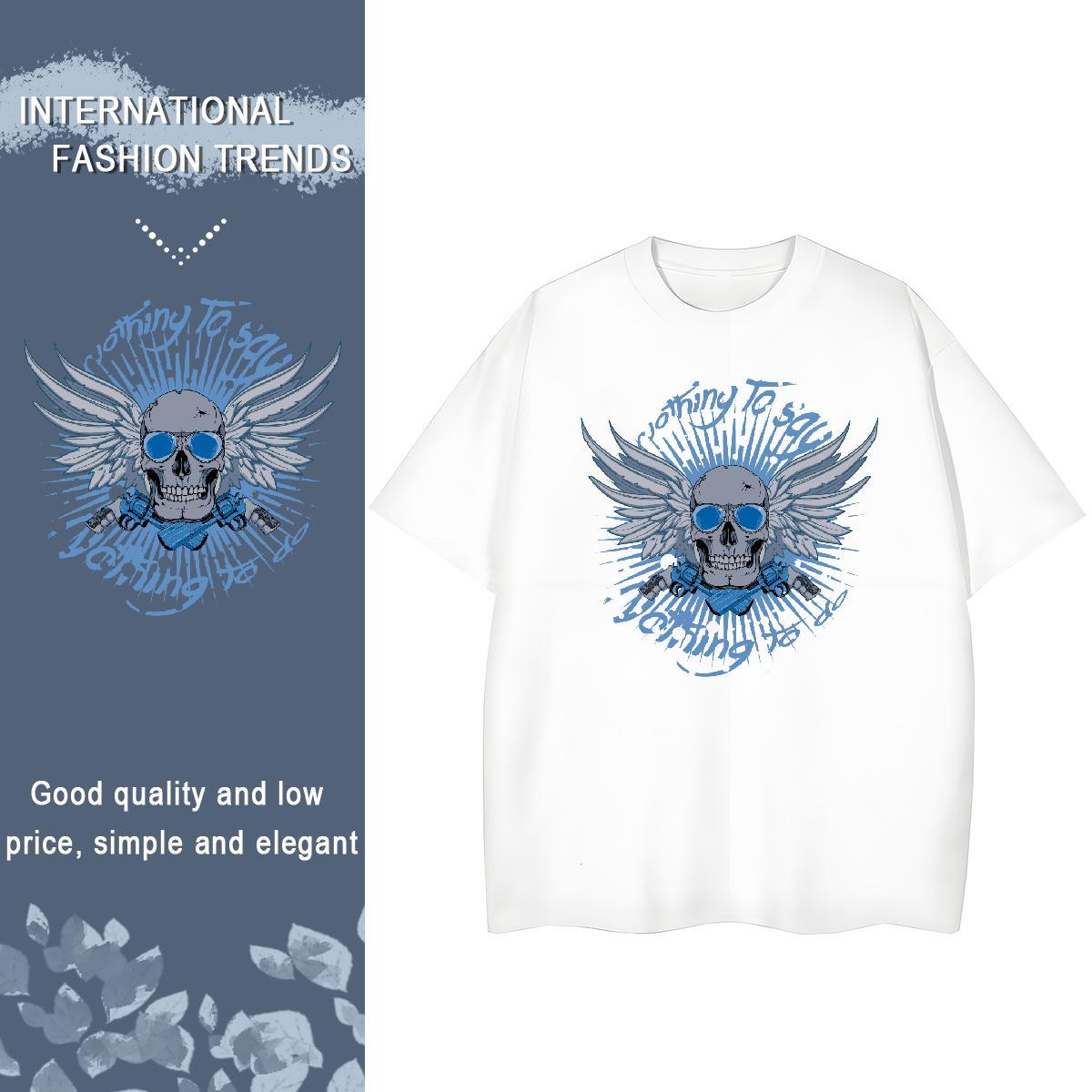 New T-Shirts 100% Cotton 230g O-Neck Short Sleeve Sports Street Wear skull Tshirt for Man Woman Female Cartoon Floral Printing Polos