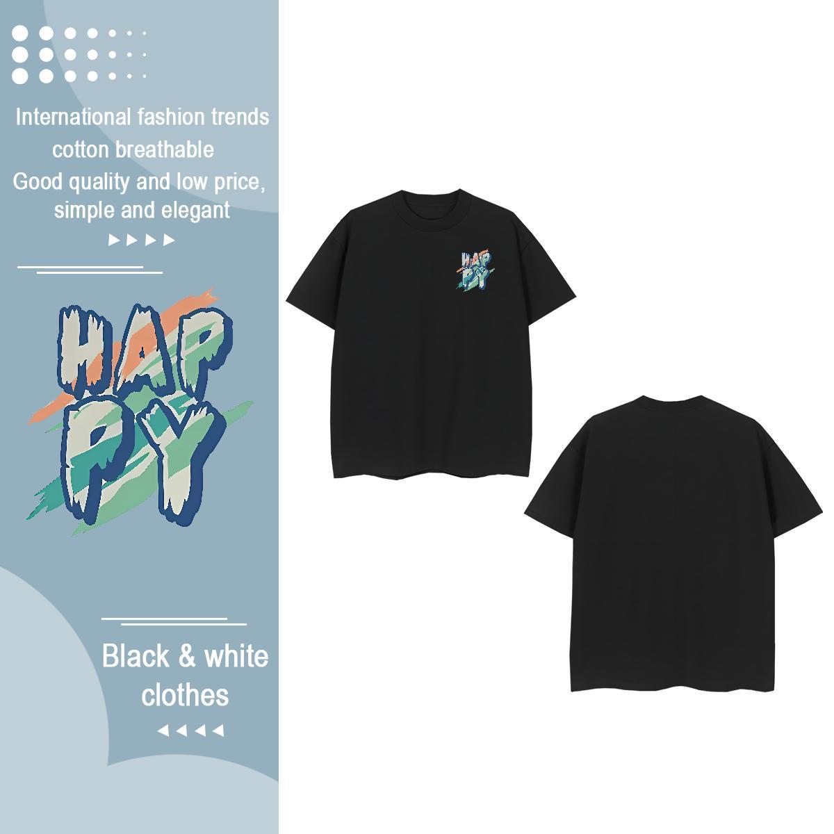 Fashion Casual Hip Hop Street Mens Tshirts happy Crew Neck 230g Pure Cotton Mens T Shirts Brand Floral Print Tops