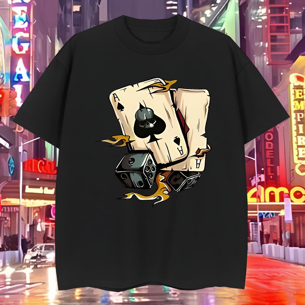 Classic Casual dice Couples T Shirts 230g Cotton T-Shirts for Men Asian Size Spring Summer Breathable Crew Neck Unisex Tops Shirt