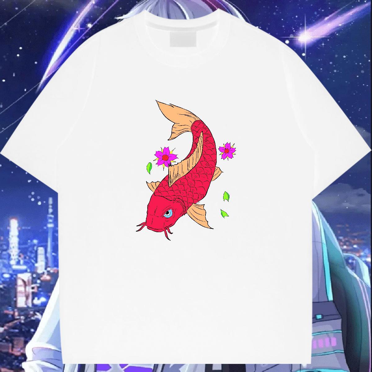 New Womens T Shirts Breathable 230g Pure Cotton Couples T Shirts Cartoon Printing L-4XL fish Daily Wear Brand Tops