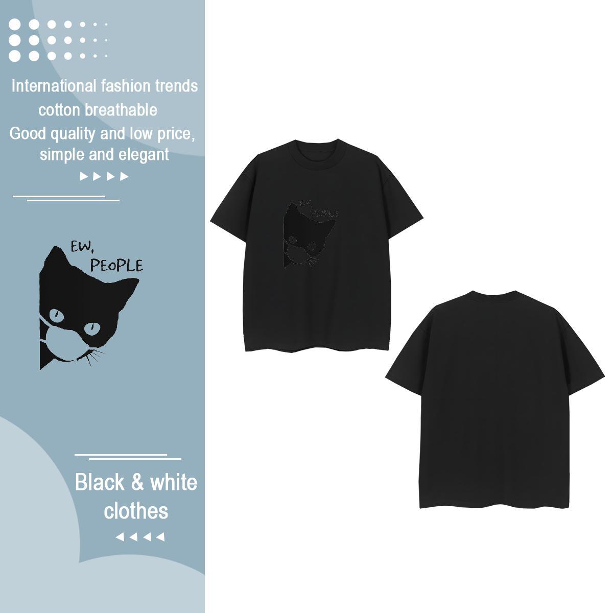 TOP Quality T shirt Short sleeve Soft 230g Pure Cotton Lady T shirt Plus Size Cartoon cat Home Outdoor Wholesale Tshirts