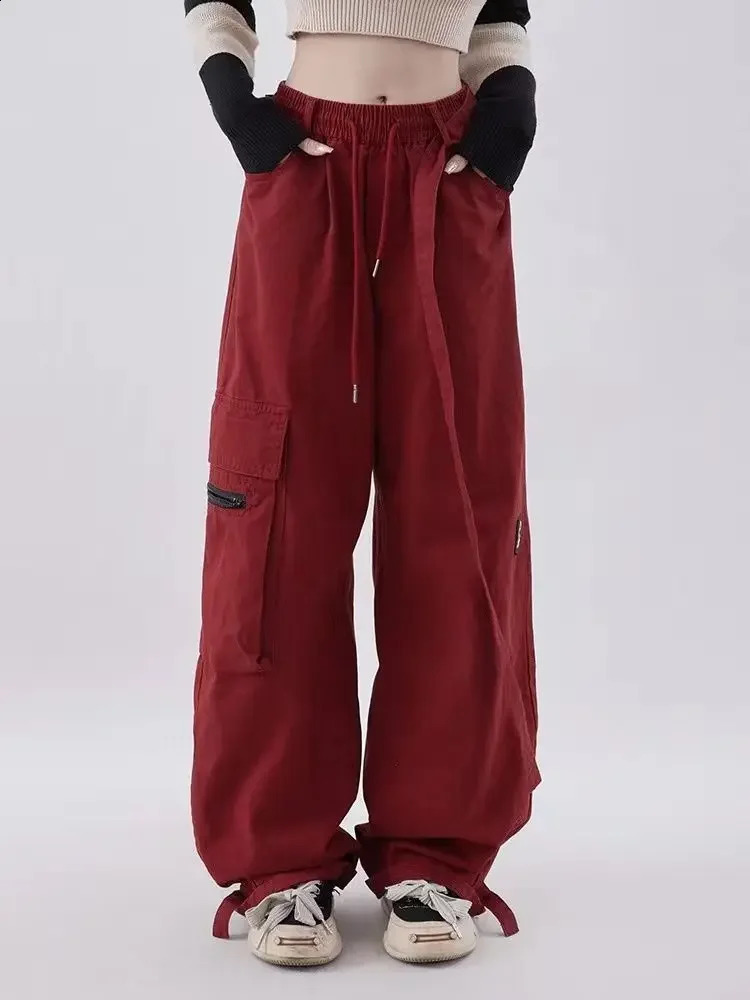 American High Street Red cargo pants Student Trend Loose sweatpants women Slim High Waist Wide Leg Pants y2k women pants 240821