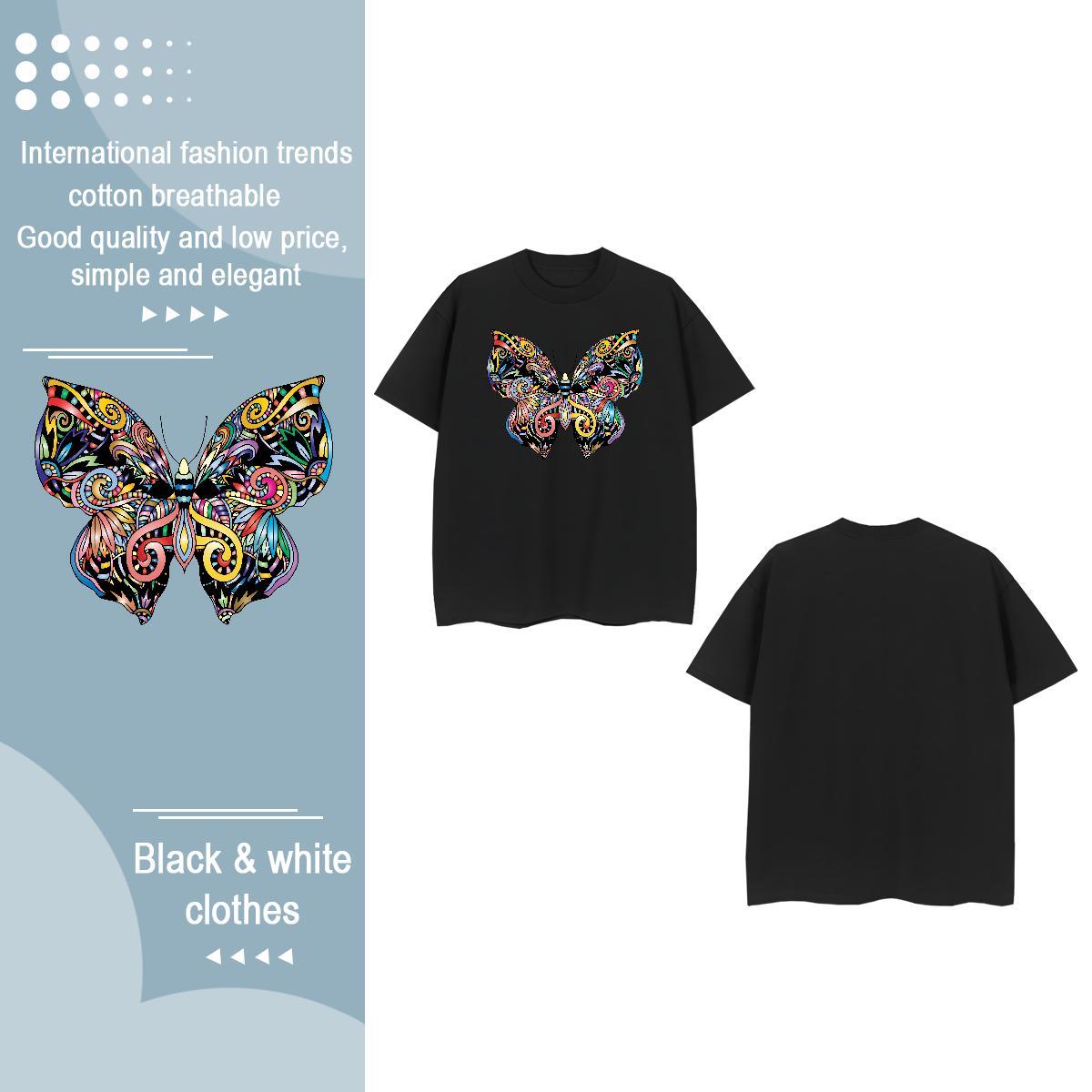 DIY T Shirt For Woman Breathable Short Sleeve 230g Pure Cotton Womens Tshirts DIY Anime Printed Butterfly High Street Hip Hop 5A Tees Shirts