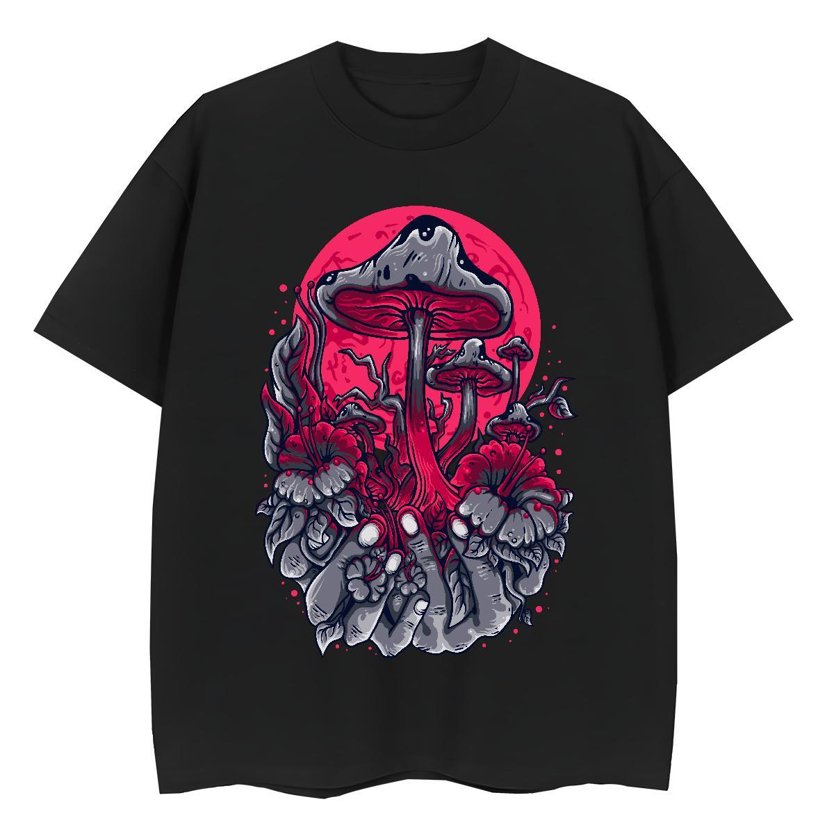 2024 DIY Women T Shirts Round Neck Short Sleeve 230g 100% Cotton Womens Tshirts Skull mushroom Casual Soft Wear