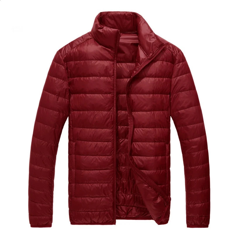 Autumn highend white duck down jacket thin fashion solid color ultrathin casual stand collar mens 240822
