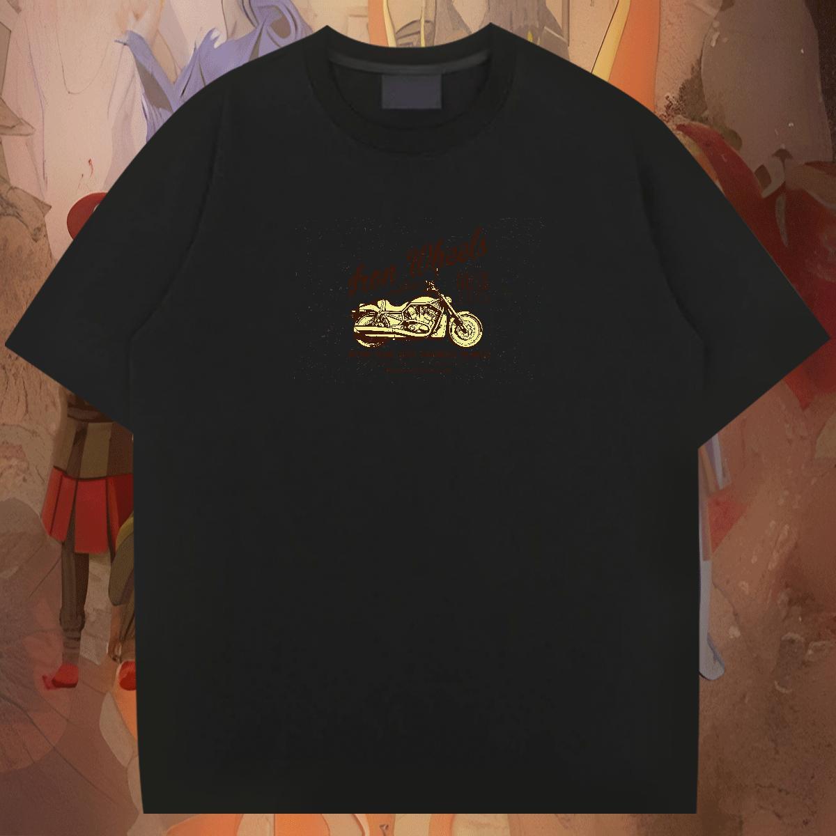 Comfortable Mens Tshirts Beach 230g Cotton Plus Size Cartoon Crew Neck Breathable Motorcycle Man T Shirts Casual New Tops