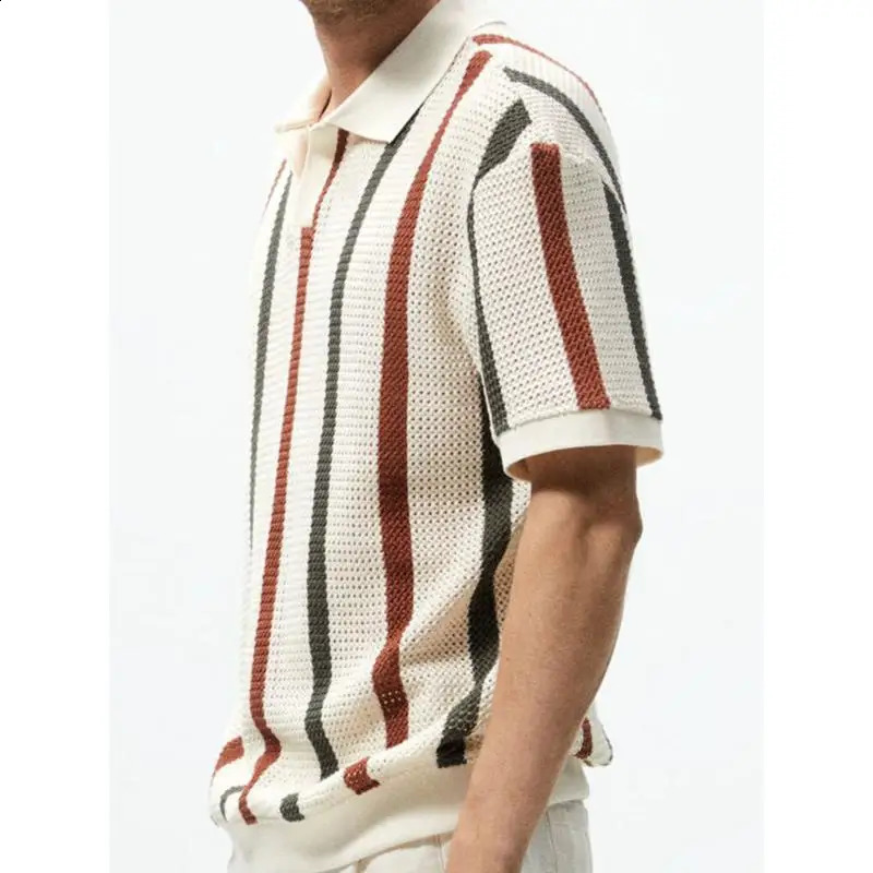 Mens Knitted Sweater Collar Korean Clothing Short Sleeve Summer Jumper 240821