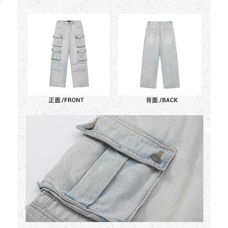 Women Blue Jeans Hip Hop Strtwear High Waist American Wide Leg Pants Y2K Style Female Winter Straight Trousers Z260313