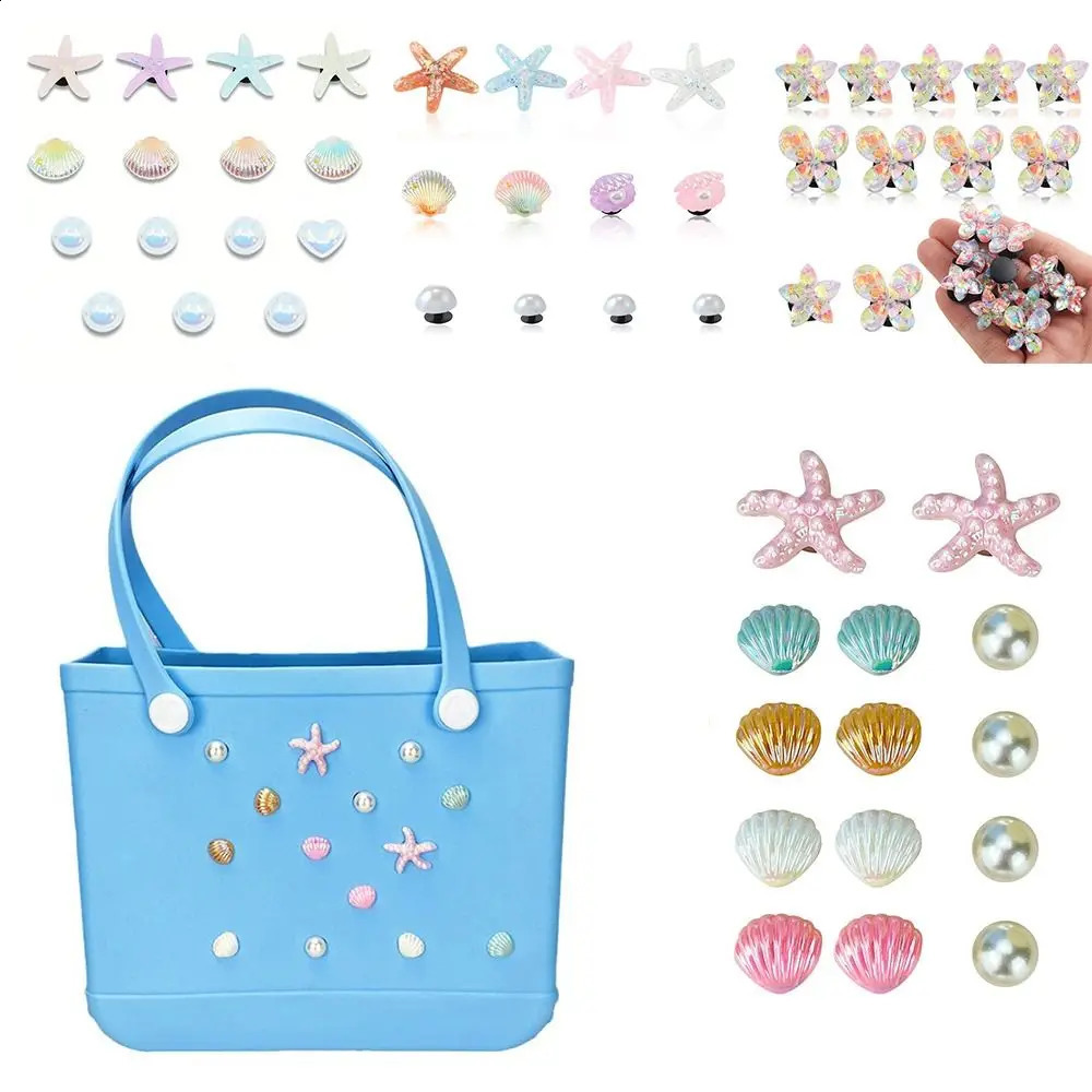 Fashion Charm Borg Bag Accessories Sea Star Shell Flower Shaped Beach Handbag Decoration Rubber Beach Bag with Holes 240821