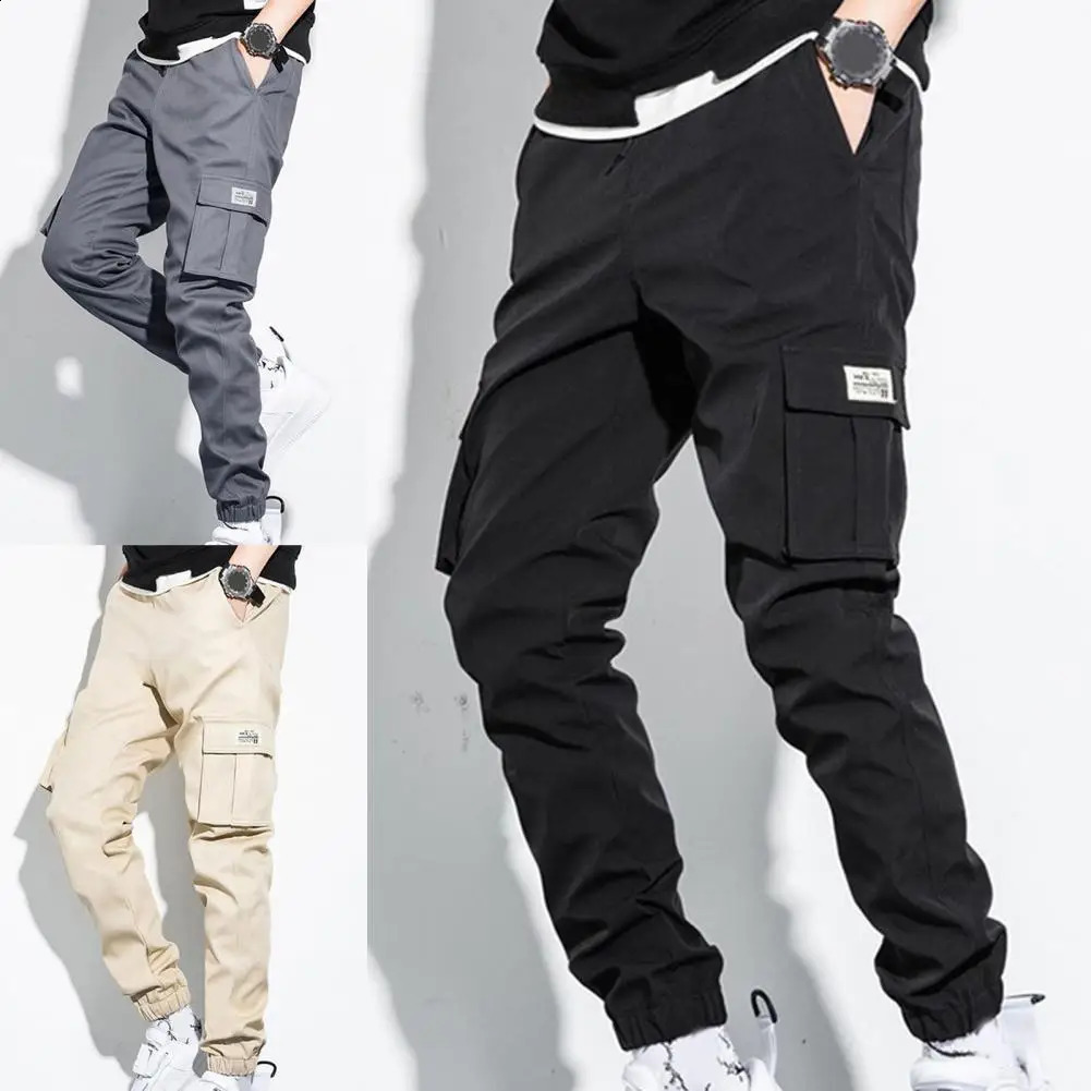 Mens Side Pockets Cargo Pants Black Hip Hop Casual Male Joggers Trousers Fashion Casual Streetwear Pants Big Size 240822