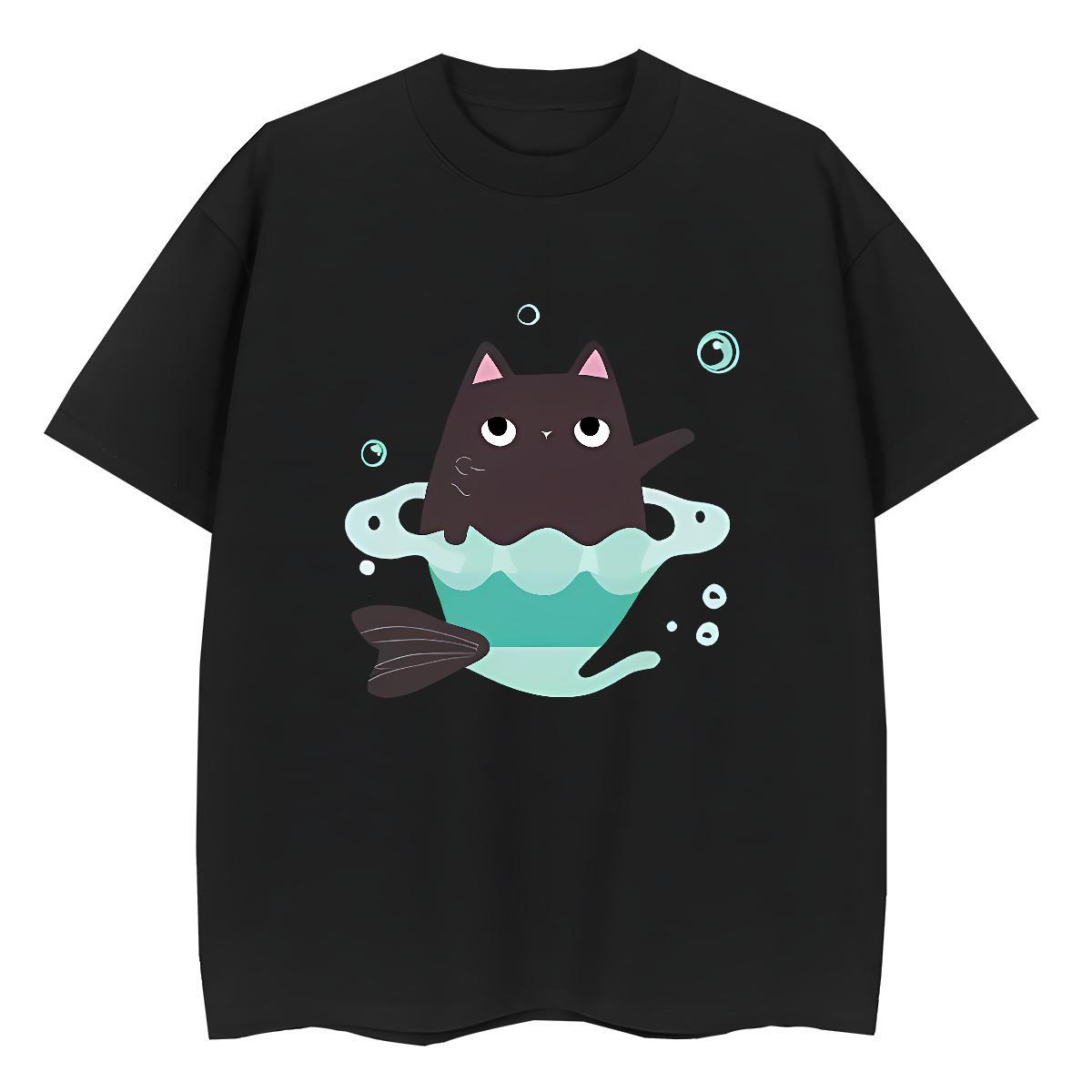 Factory Direct Woman T Shirts Crew Neck 230g 100% Cotton Couples T Shirts DIY Printed cat Summer Casual High quality Clothes Shirt