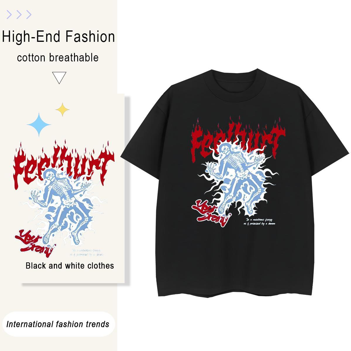 Fashion New T-Shirts 230g Cotton Comfortable Daily Outfit skull Tshirt for Man Woman High quality White Plus Size Clothes Shirt