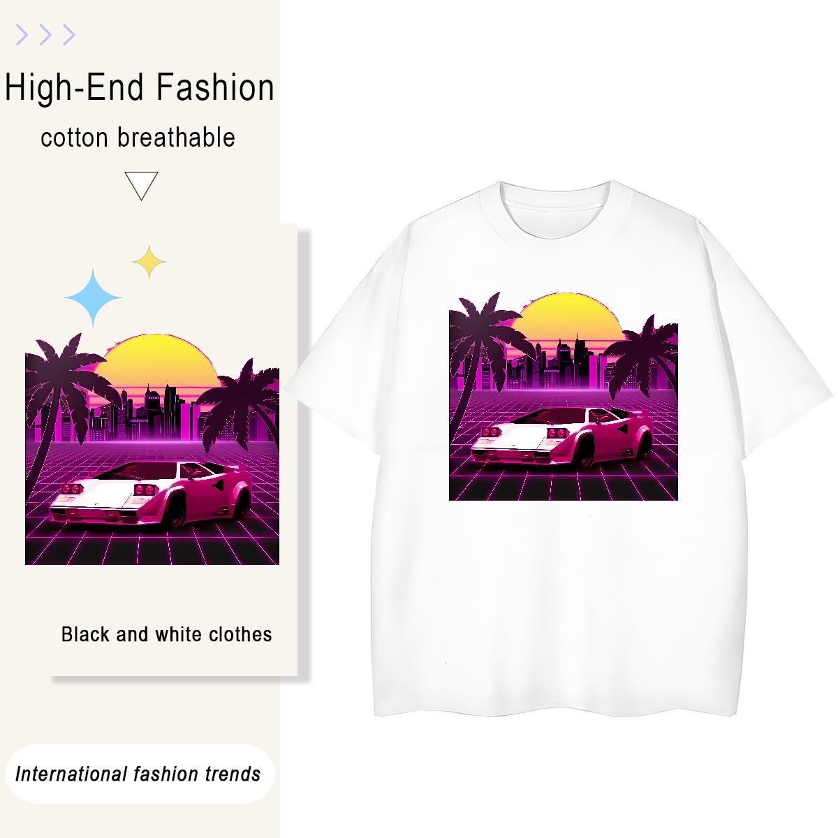 Soft Couples T Shirts Anime Printing Street 230g 100% Cotton Customized Print Short Sleeve Soft car Men T Shirts New Arrival Tops